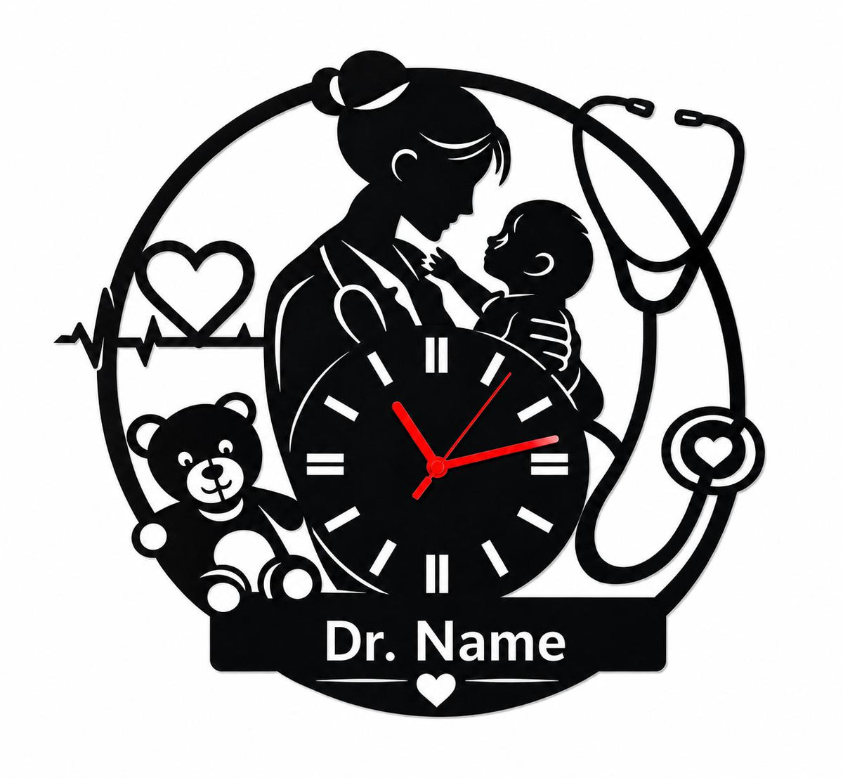 Personalized Luxury Metal Wall Clock for Pediatricians – 64 × 64 cm