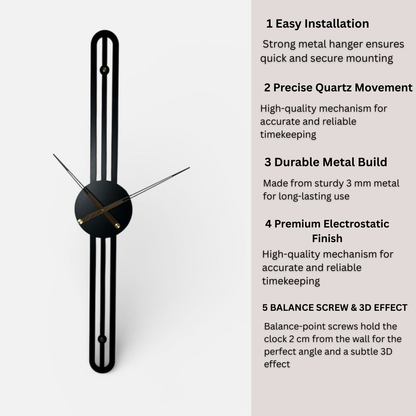 Oversized Black Metal Wall Clock, Vertical Metal Wall Clock.H104