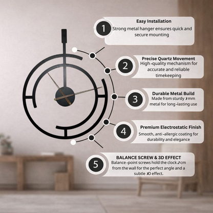 Oversized Metal Wall Clock: Modern Home Decor, Silent Quartz Movement, Black Frame