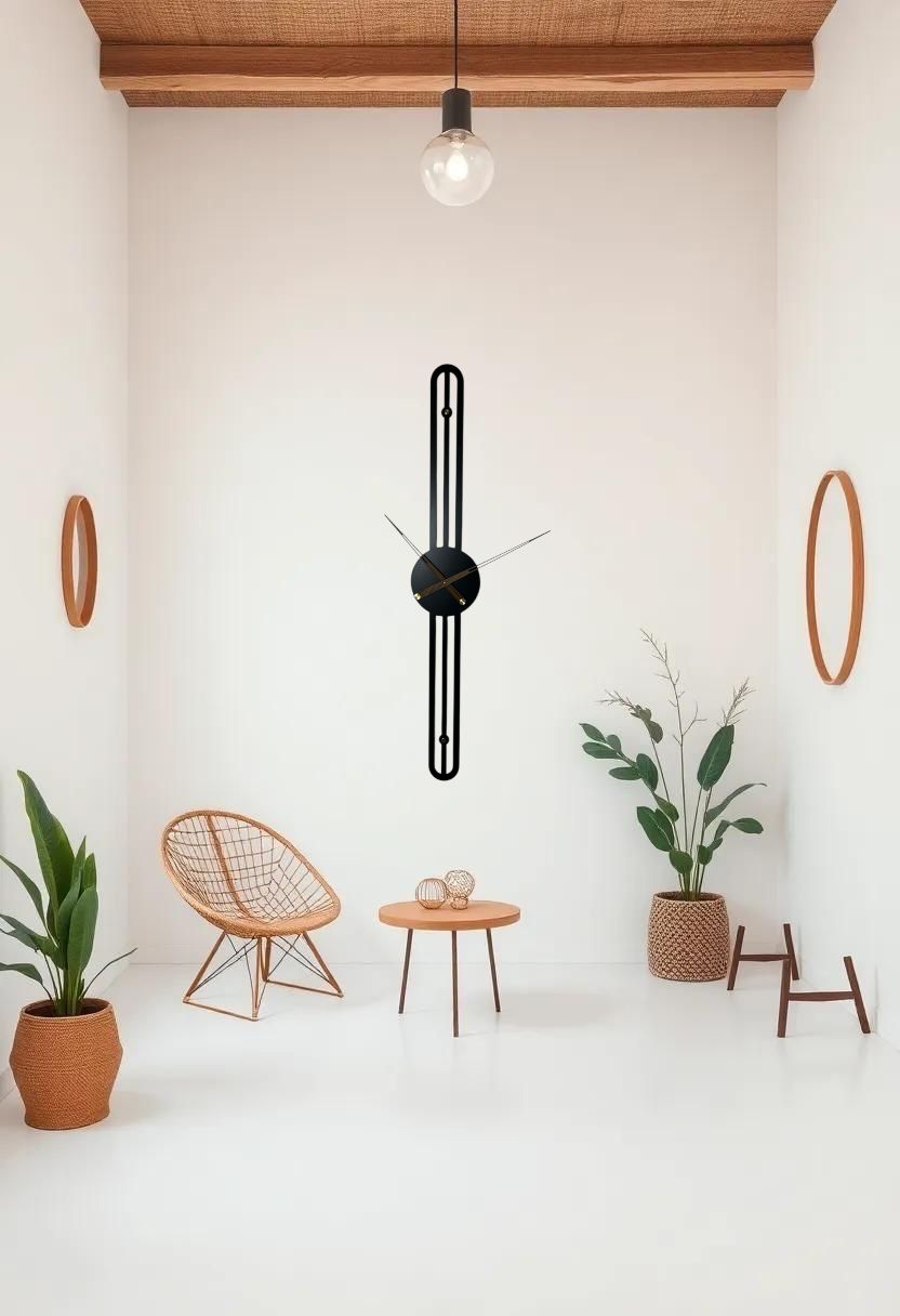 Oversized Black Metal Wall Clock, Vertical Metal Wall Clock.H104