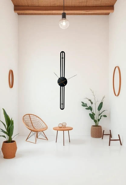 Oversized Black Metal Wall Clock, Vertical Metal Wall Clock.H104