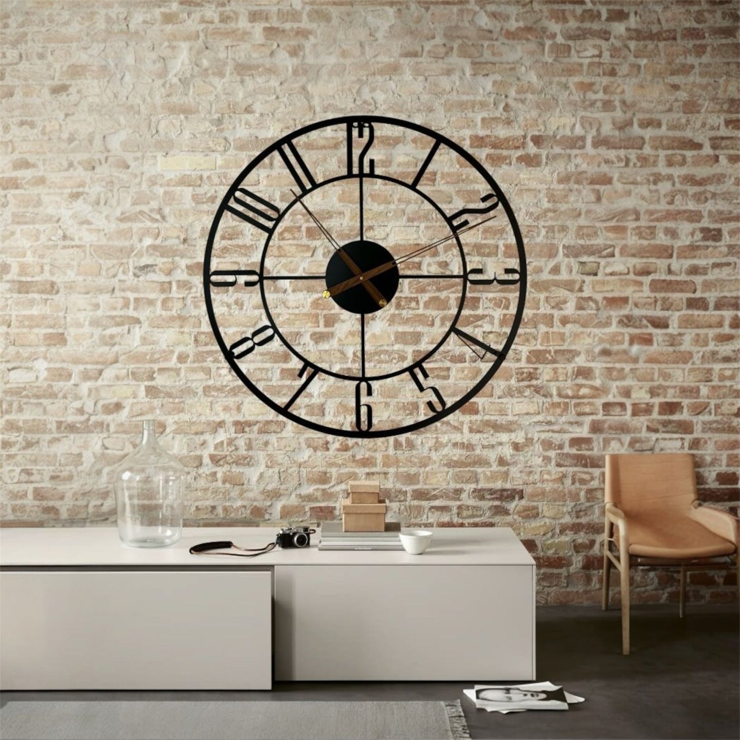 Modern Metal Wall clock with Latin Numerals, Large Wall Clock. H103