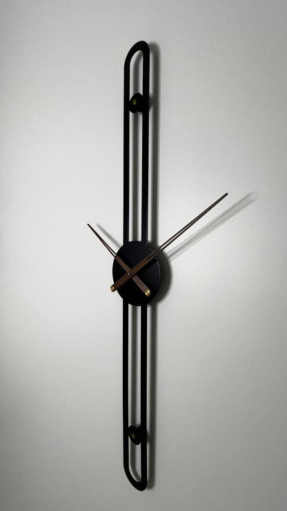 Oversized Black Metal Wall Clock, Vertical Metal Wall Clock.H104