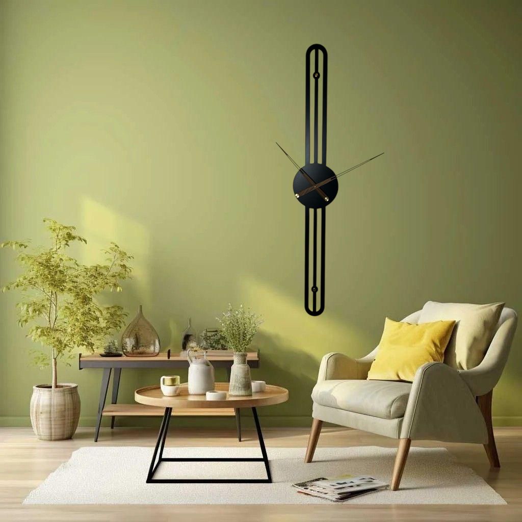 Oversized Black Metal Wall Clock, Vertical Metal Wall Clock.H104