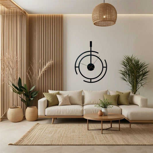 Oversized Metal Wall Clock: Modern Home Decor, Silent Quartz Movement, Black Frame