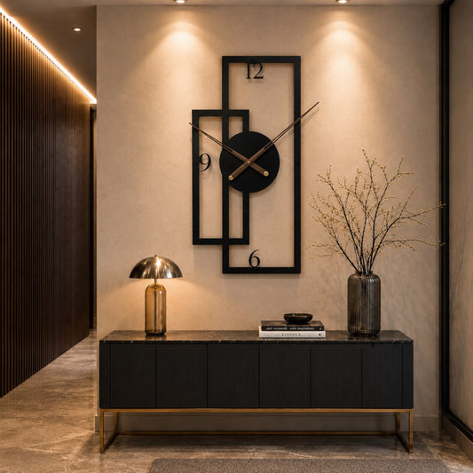 Modern Geometric Metal Wall Clock | 71 × 35 cm | Silent Movement |
