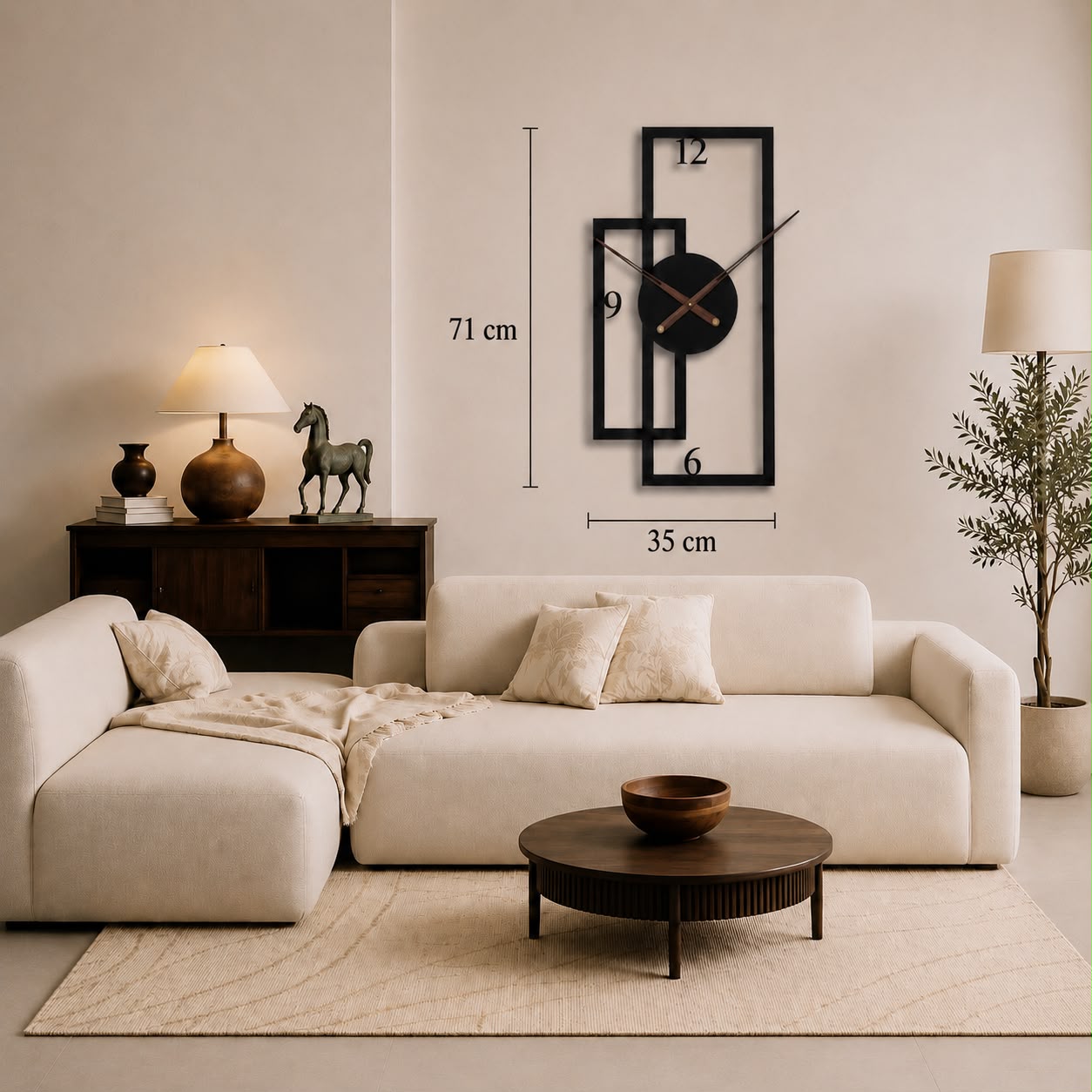 Modern Geometric Metal Wall Clock | 71 × 35 cm | Silent Movement |