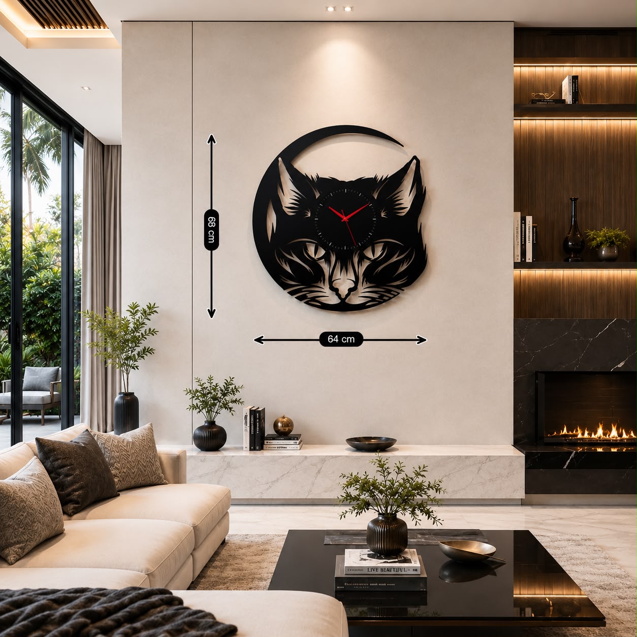 Luxurious Cat Metal wall clock 68X64cm