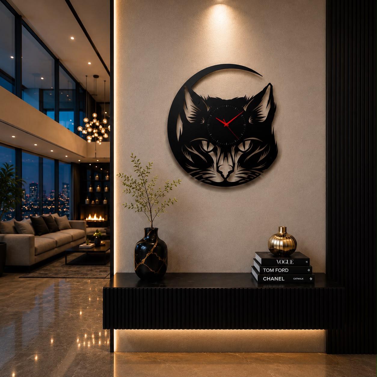 Luxurious Cat Metal wall clock 68X64cm