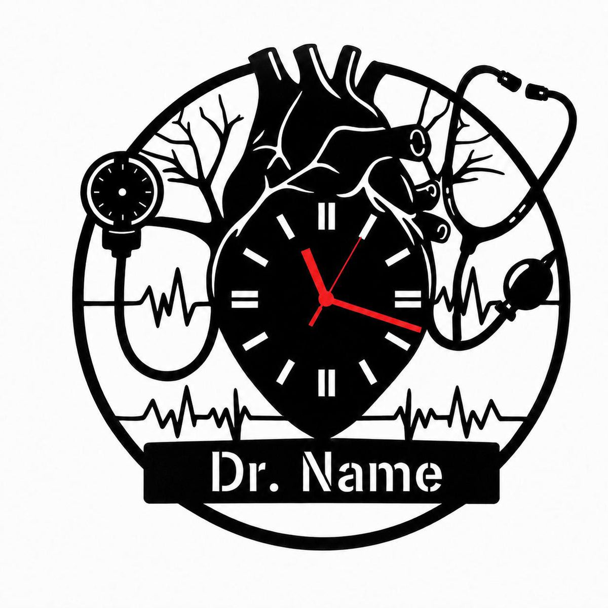 Personalized Metal Wall Clock for Cardiologists – 64 × 64 cm