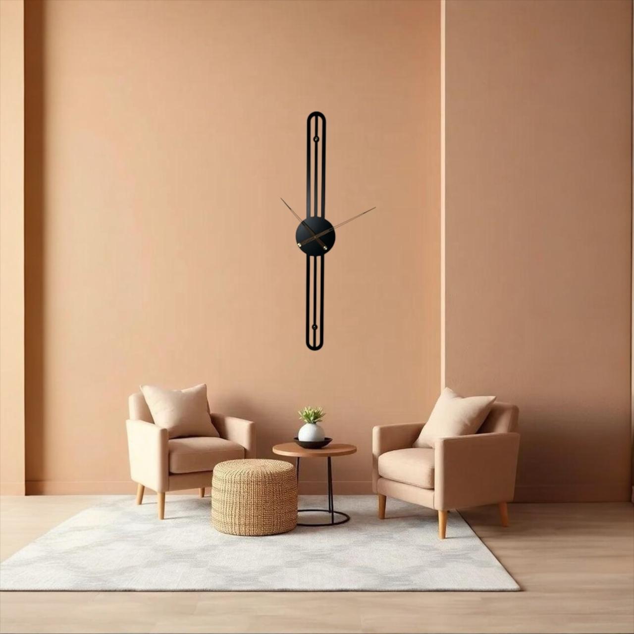 Oversized Black Metal Wall Clock, Vertical Metal Wall Clock.H104