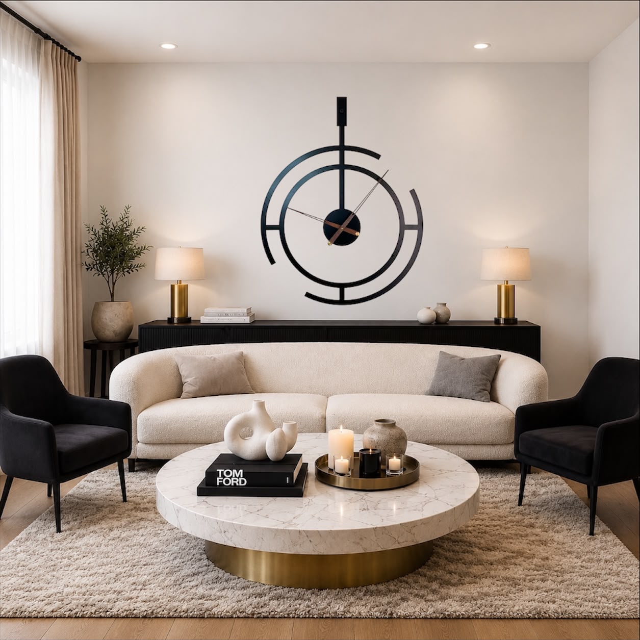 ساعة حائط معدنية كبيرة 82 × 64 سم - تصميم هندسي  عصري
