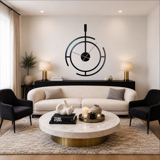 ساعة حائط معدنية كبيرة 82 × 64 سم - تصميم هندسي  عصري