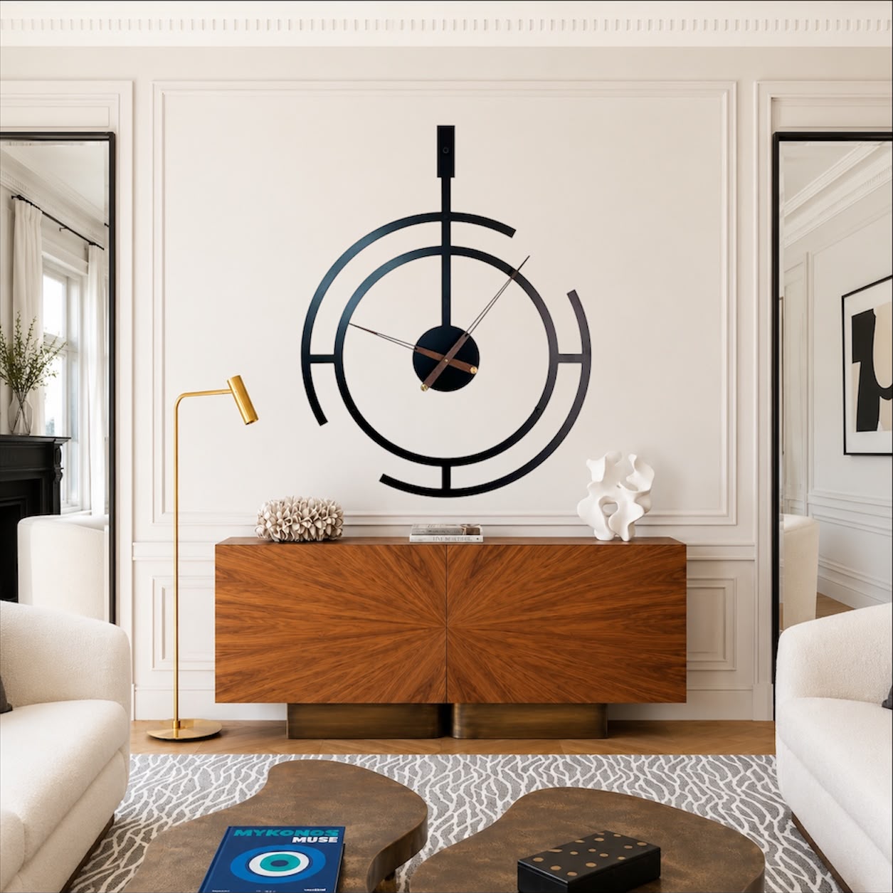 ساعة حائط معدنية كبيرة 82 × 64 سم - تصميم هندسي  عصري