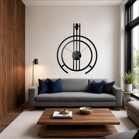 ساعة معدنية 3 أسطر تصميم هندسي عصري 82x64 سم