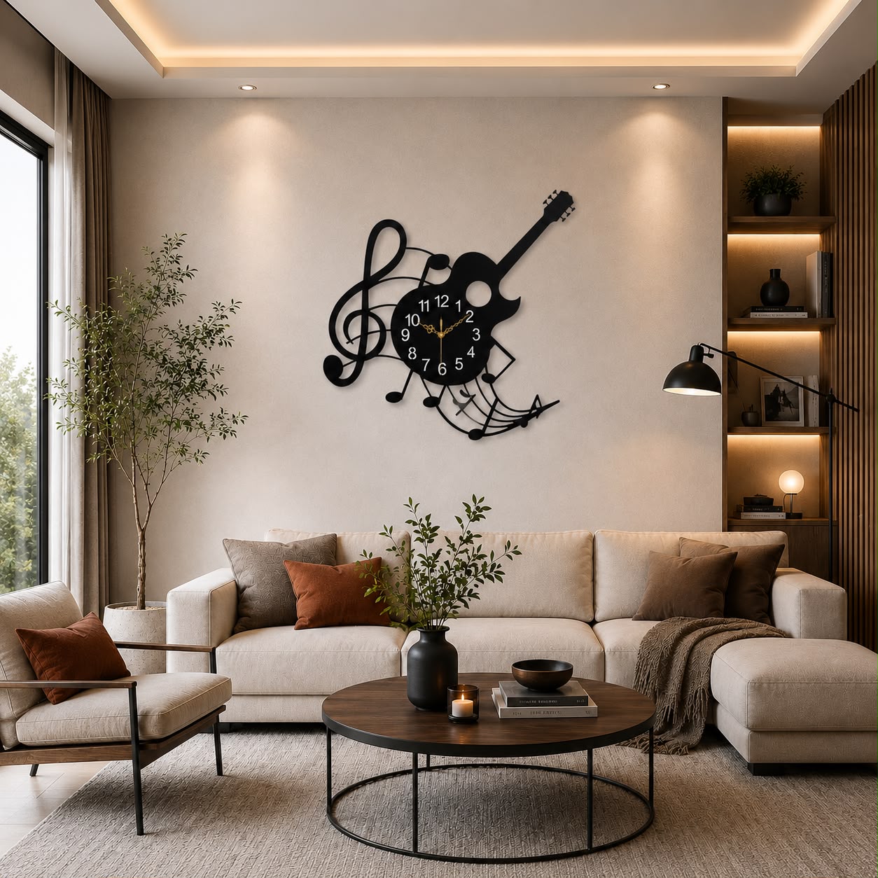 ساعة حائط معدنية على شكل جيتار موسيقي 74×63 سم
