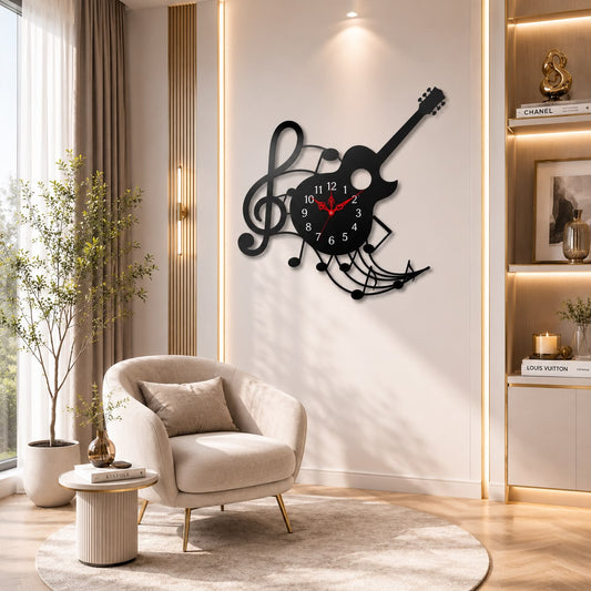 ساعة حائط معدنية على شكل جيتار موسيقي - 74 × 63 سم