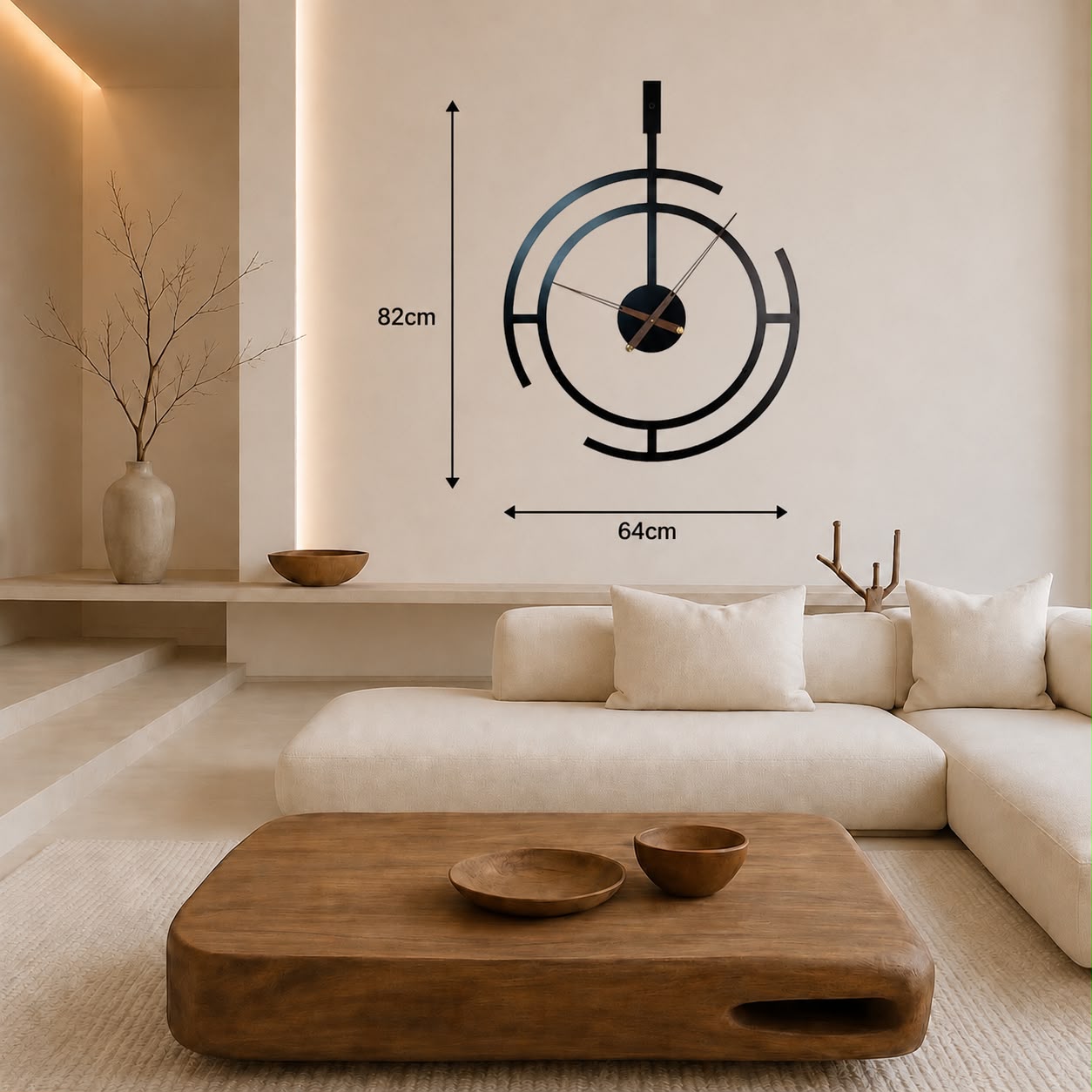 ساعة حائط معدنية كبيرة 82 × 64 سم - تصميم هندسي  عصري