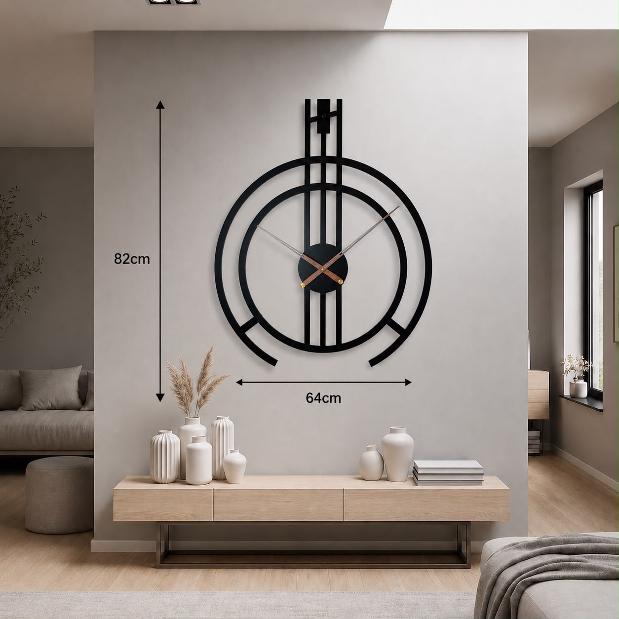 ساعة معدنية 3 أسطر تصميم هندسي عصري 82x64 سم