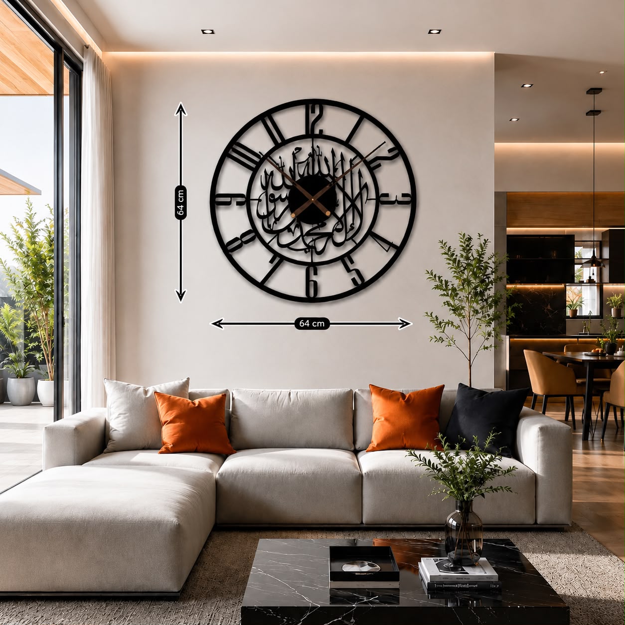 Metal islamic wall clock 64X64 cm